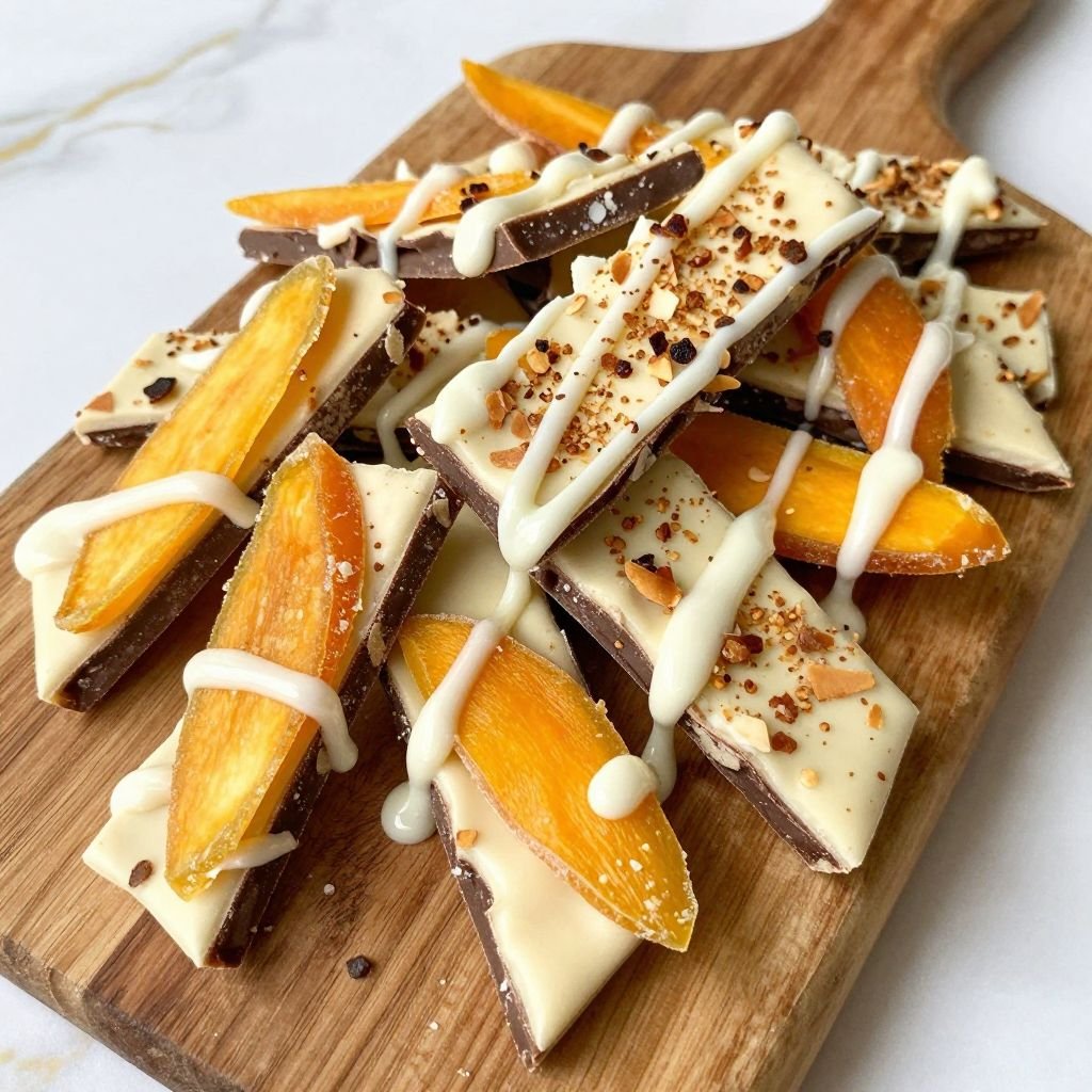White Chocolate Dried Mango Bark close up