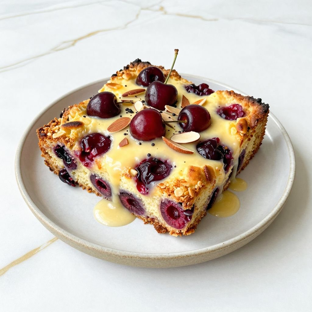 Almond Cherry Vanilla Bread Pudding close up
