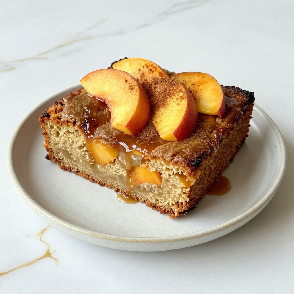 Brown Sugar Peach Bread Pudding close up