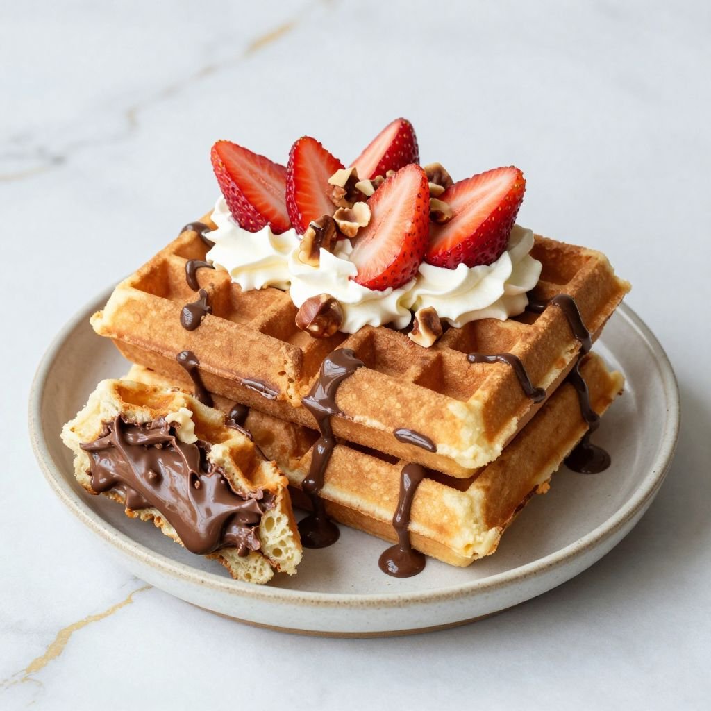 Chocolate Hazelnut Nutella Belgian Waffles close up