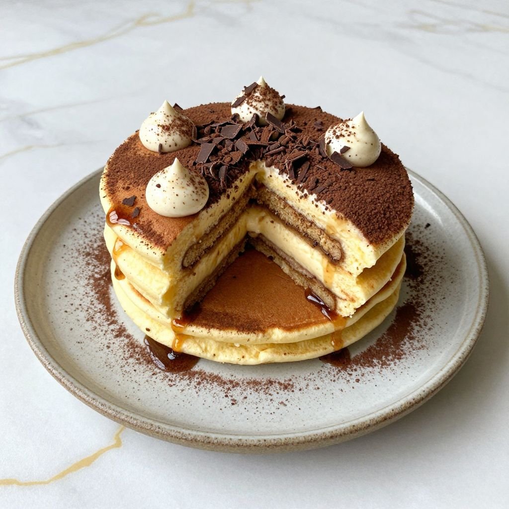 Coffee Mascarpone Tiramisu Pancakes close up