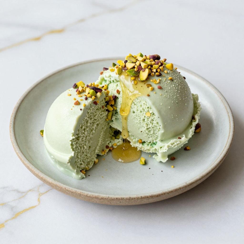 Creamy Homemade Pistachio Ice Cream close up