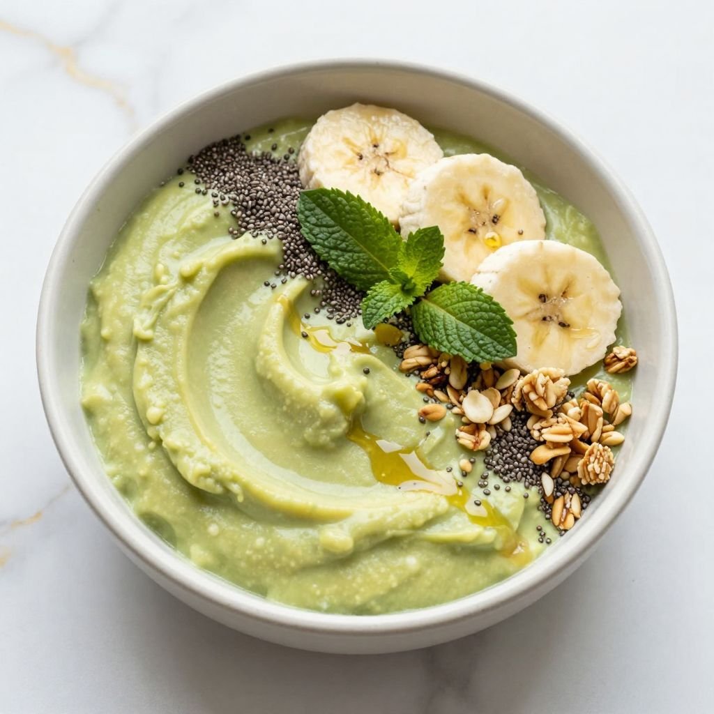 Creamy Honey Avocado Smoothie Bowl close up