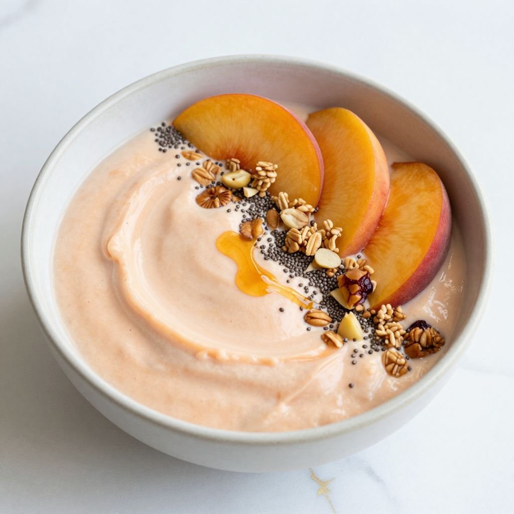 Creamy Peach Yogurt Smoothie Bowl close up