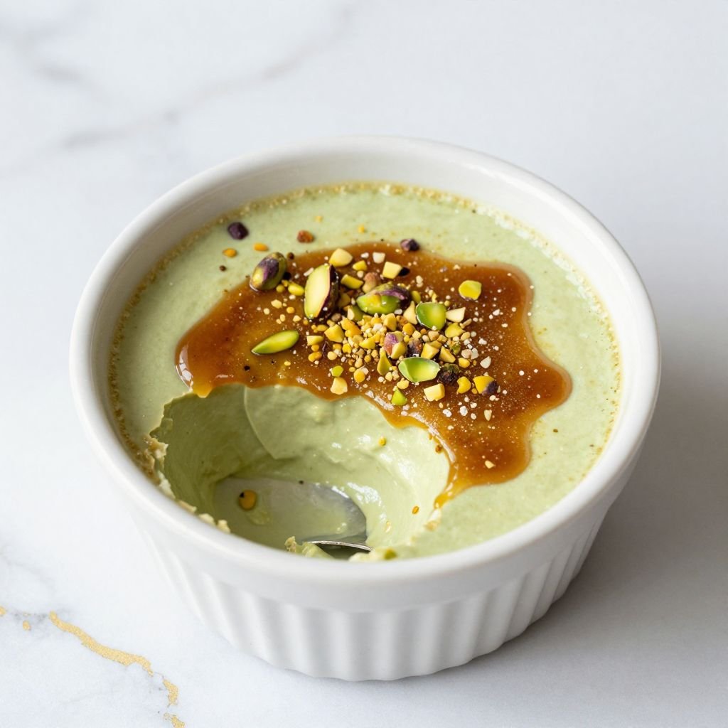 Creamy Pistachio Caramel Flan Recipe close up
