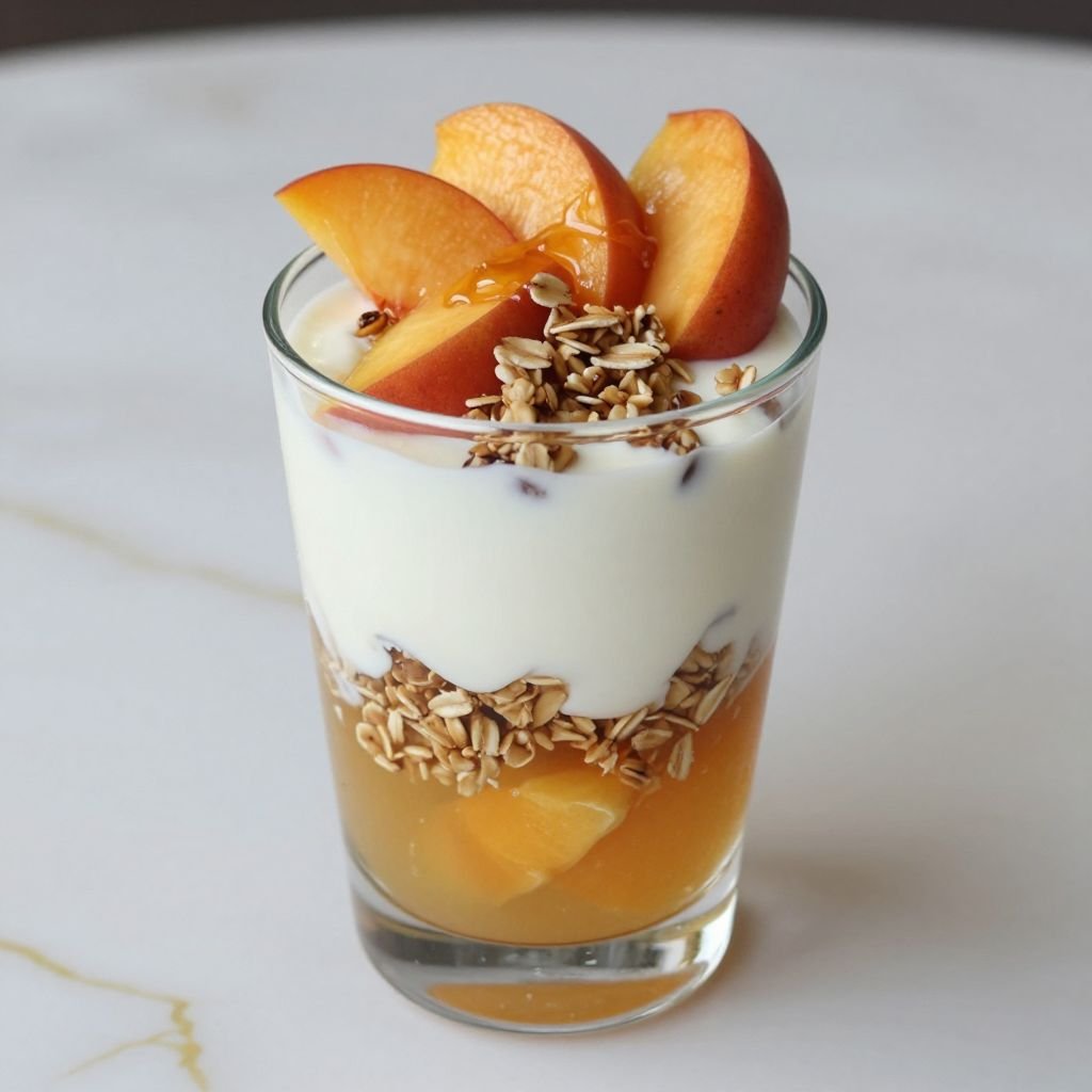Crunchy Peach Granola Yogurt Parfait close up