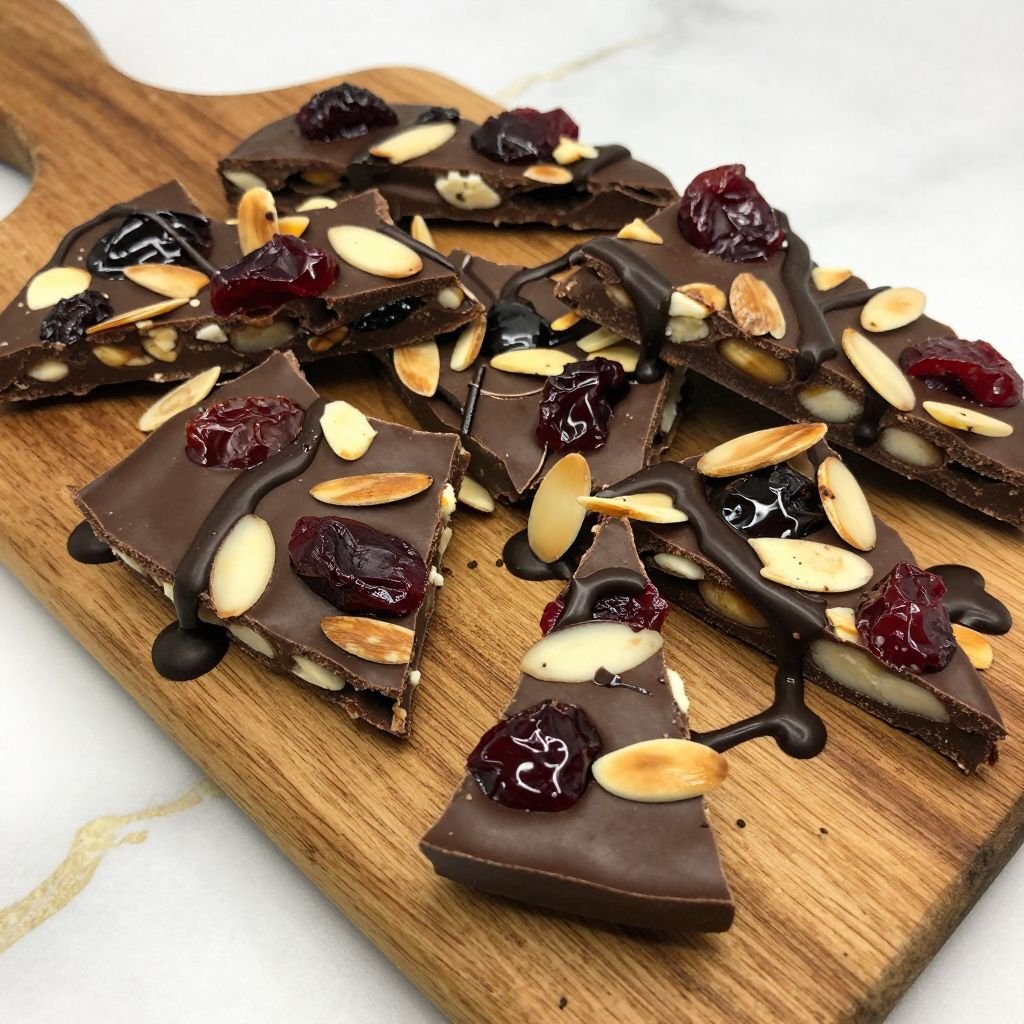 Dark Chocolate Cherry Almond Bark close up