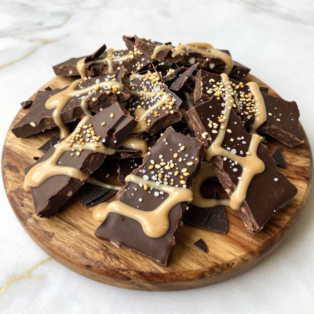Dark Chocolate Tahini Swirl Bark close up