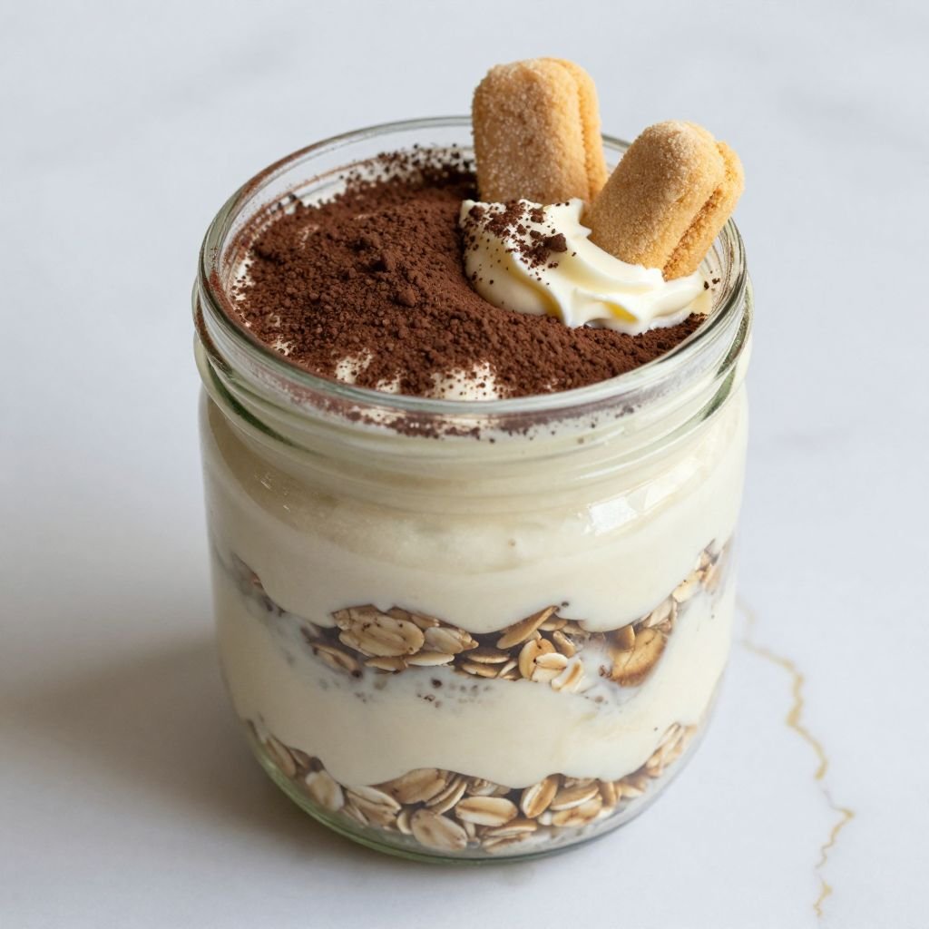 Espresso Mascarpone Tiramisu Overnight Oats close up