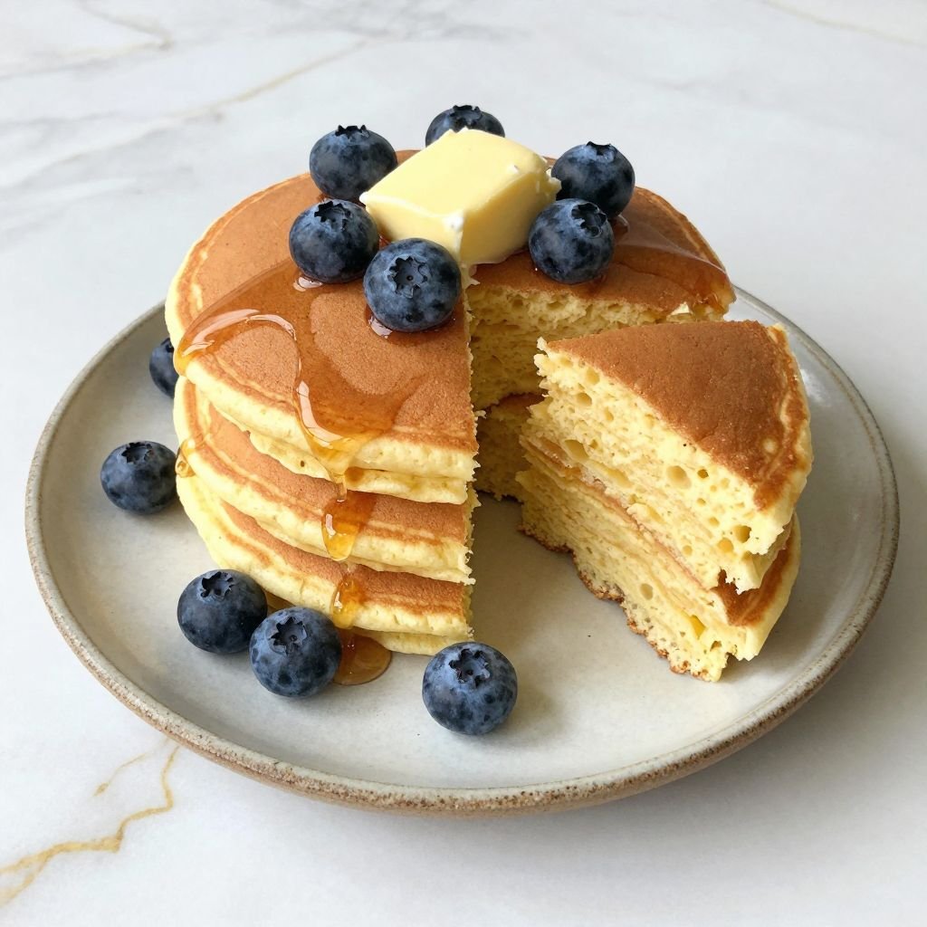 Fluffy Buttermilk Maple Syrup Pancakes close up