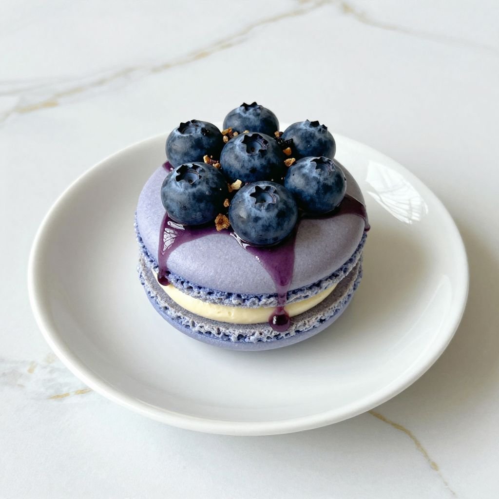 French Blueberry Buttercream Macarons close up