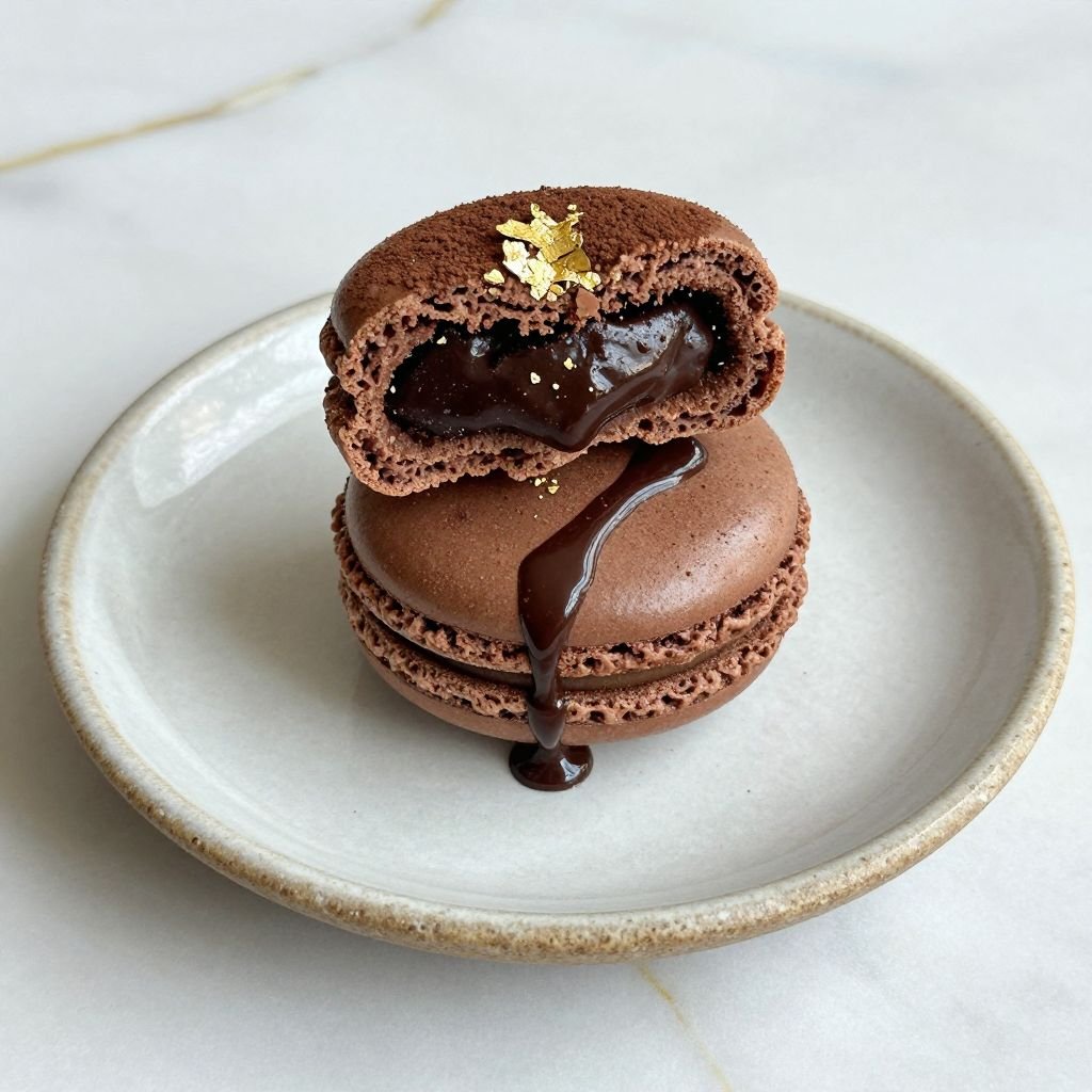French Chocolate Ganache Macarons close up