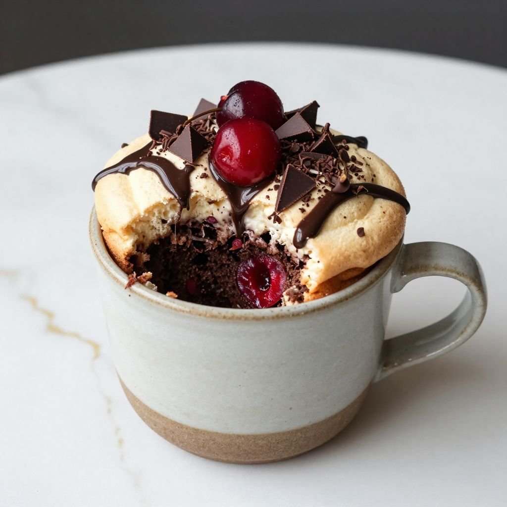 Fresh Cherry Chocolate Mug Cake close up