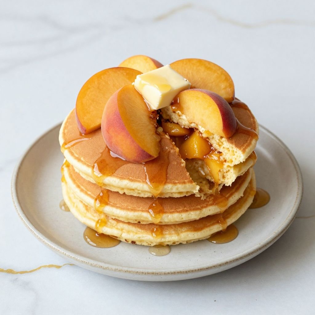 Fresh Peach Buttermilk Pancakes Recipe close up