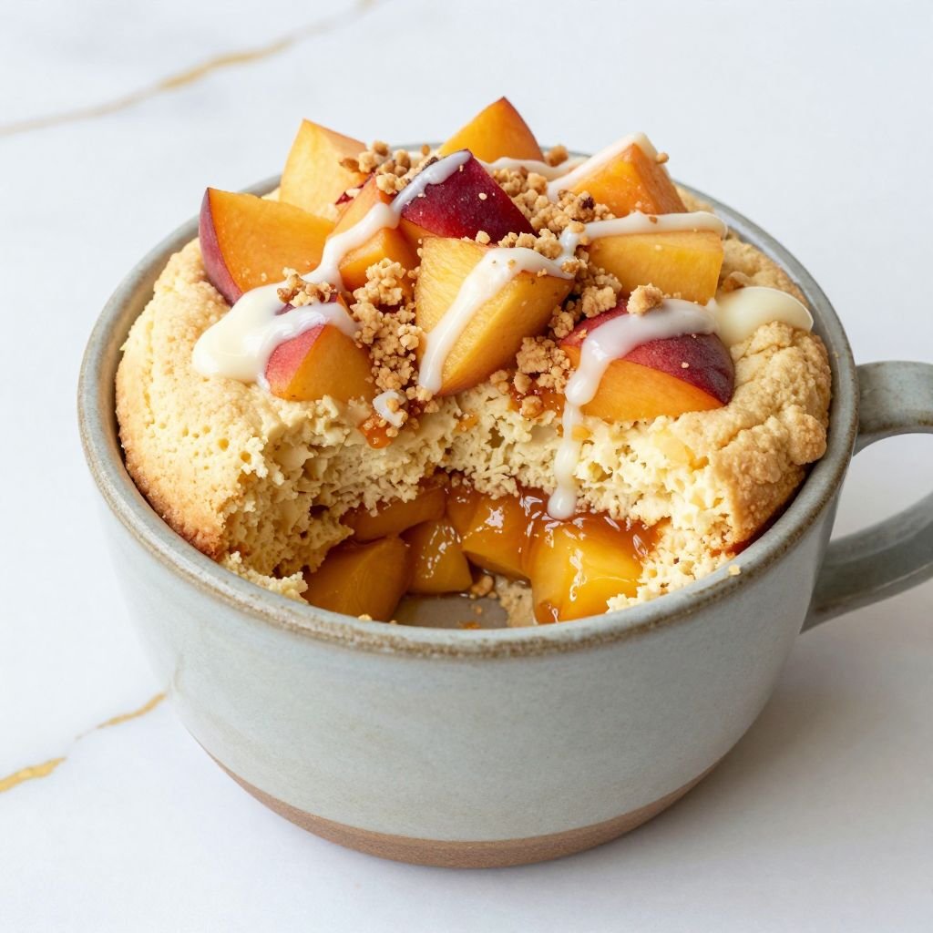 Fresh Peach Cobbler Mug Cake close up