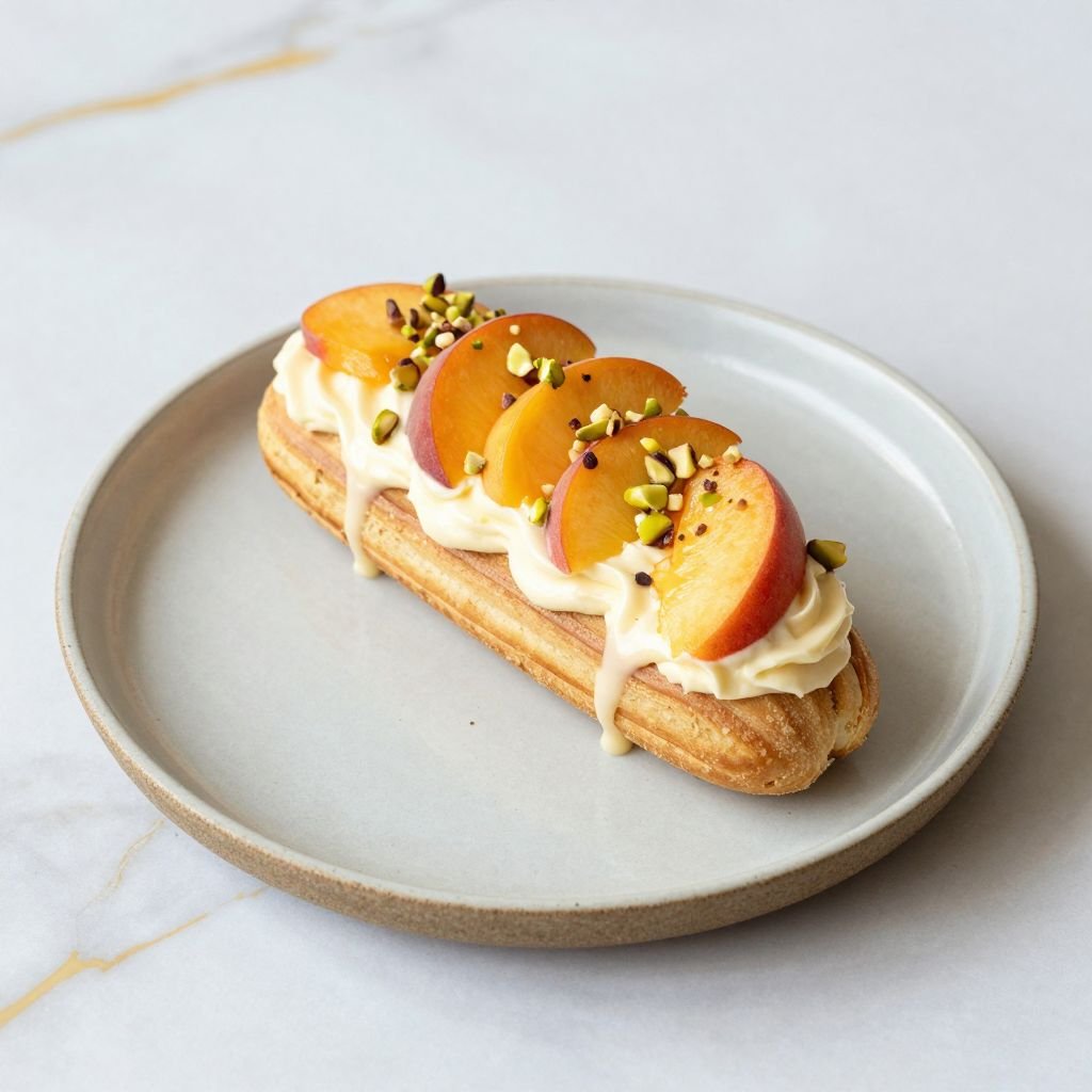 Fresh Peach Cream Filled Eclairs close up