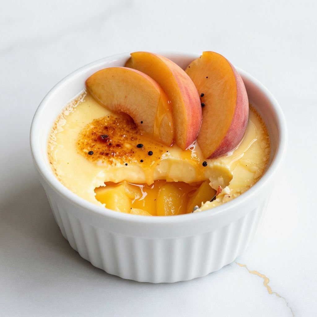Fresh Peach Vanilla Creme Brulee close up