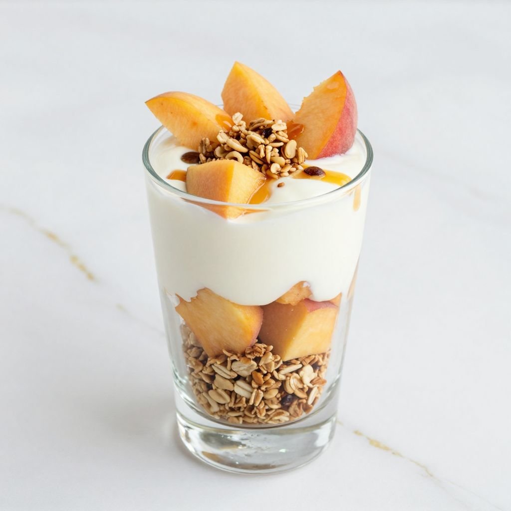 Fresh Peach Vanilla Yogurt Parfait close up