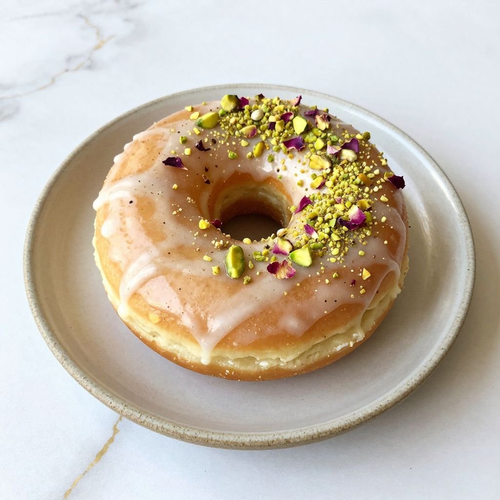 Glazed Pistachio Cardamom Donuts close up