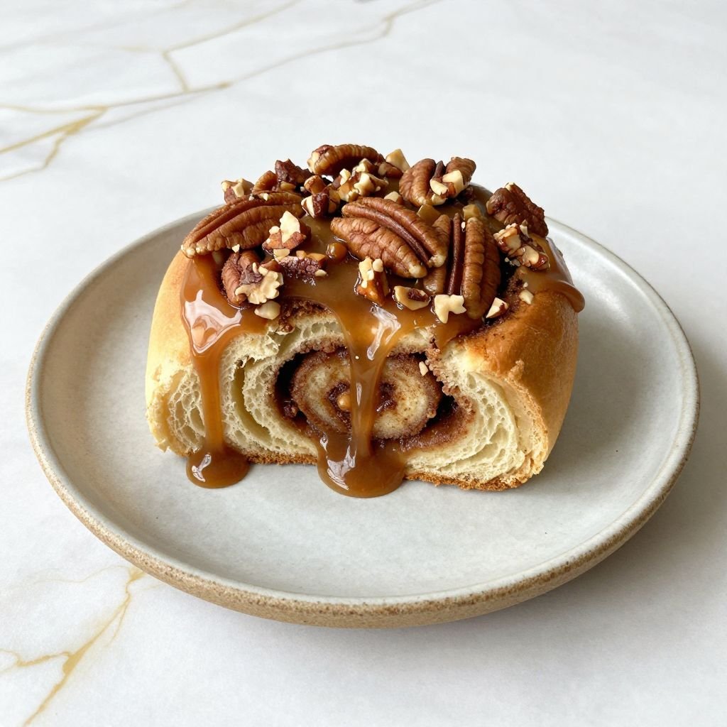 Gooey Caramel Pecan Cinnamon Rolls close up