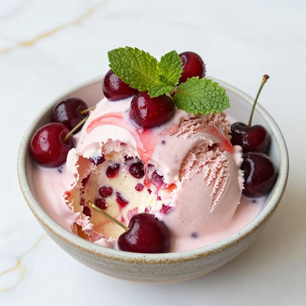 Homemade Fresh Cherry Ice Cream close up