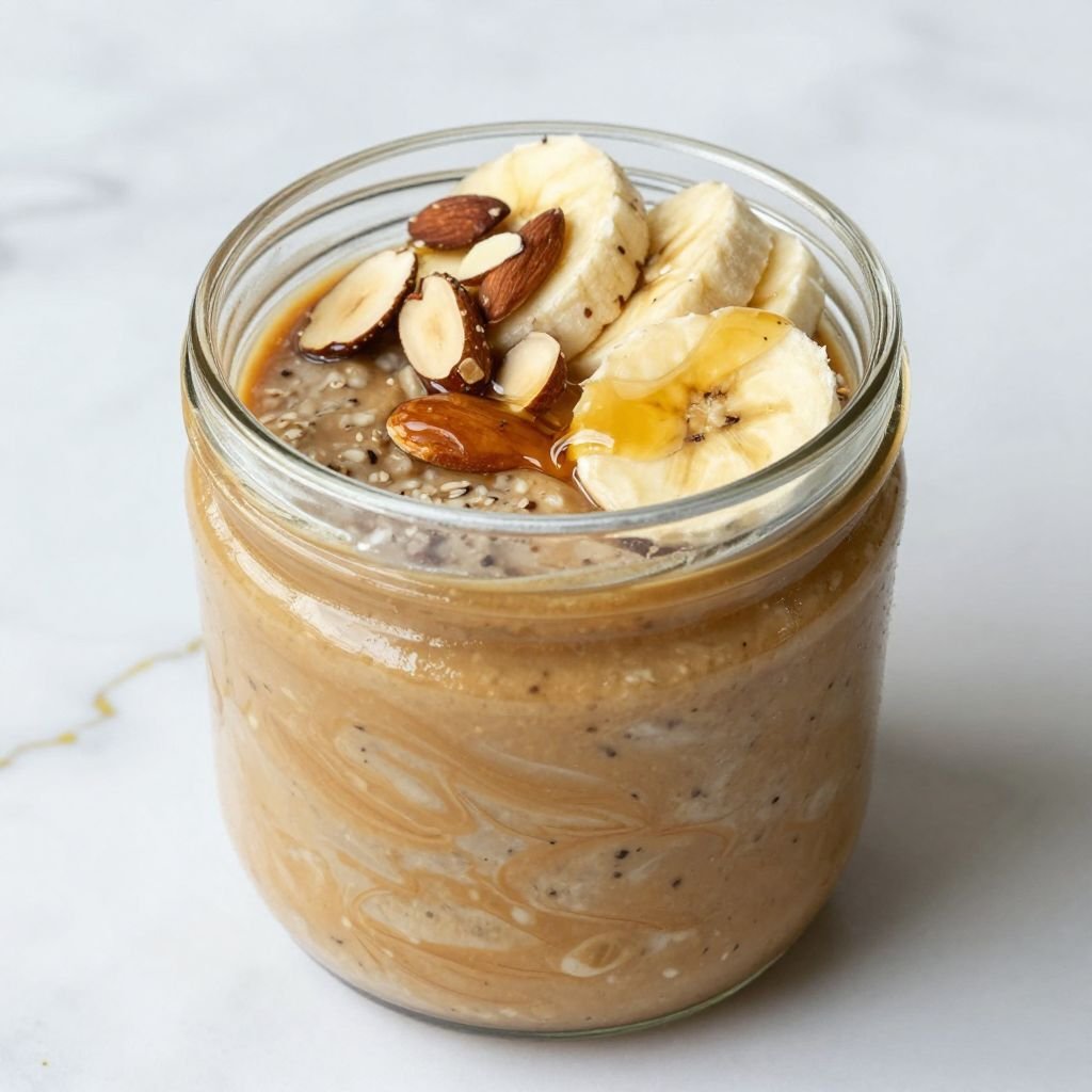 Honey Almond Butter Overnight Oats close up