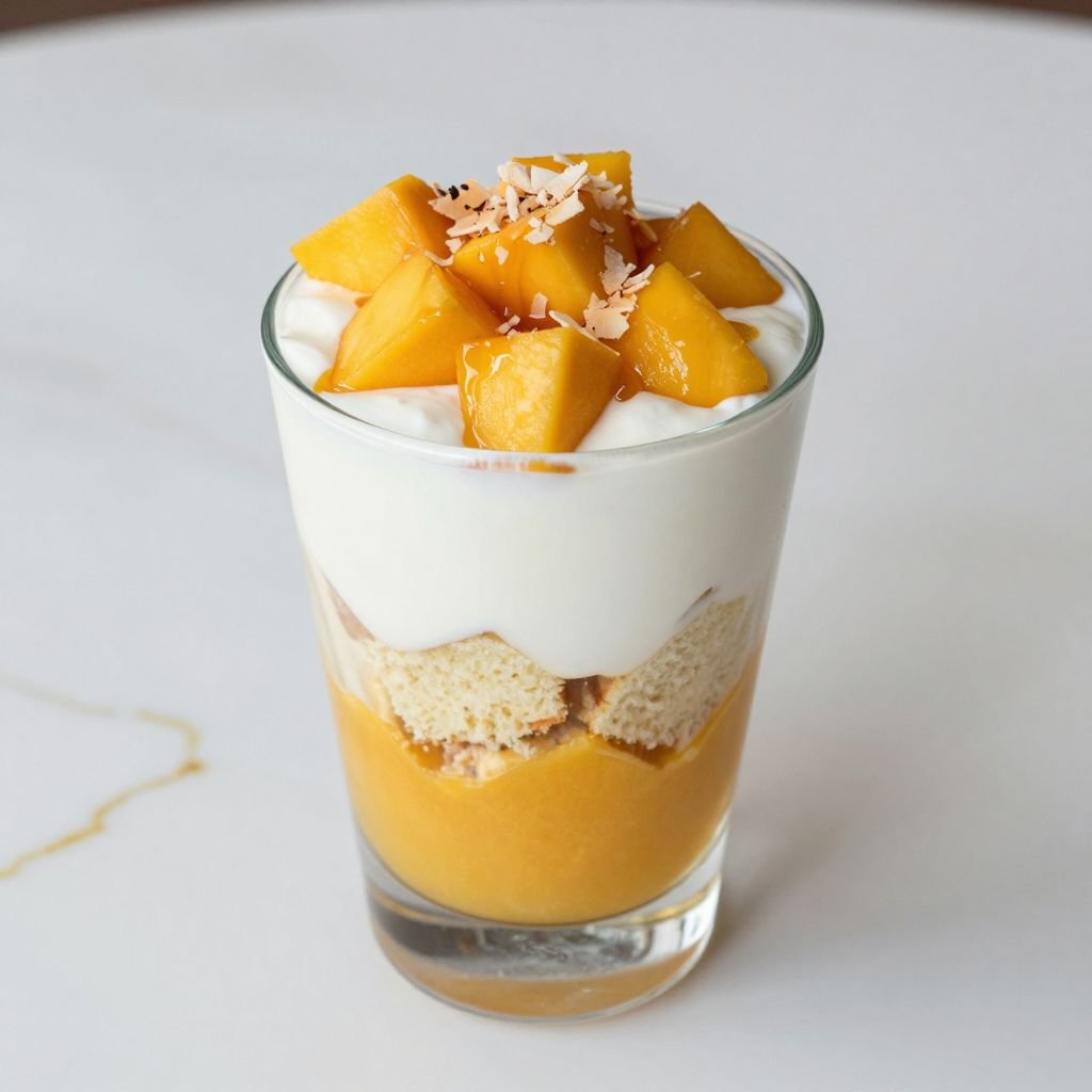 Layered Mango Cream Coconut Trifle close up