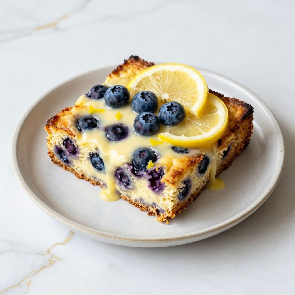 Lemon Blueberry Cream Bread Pudding close up