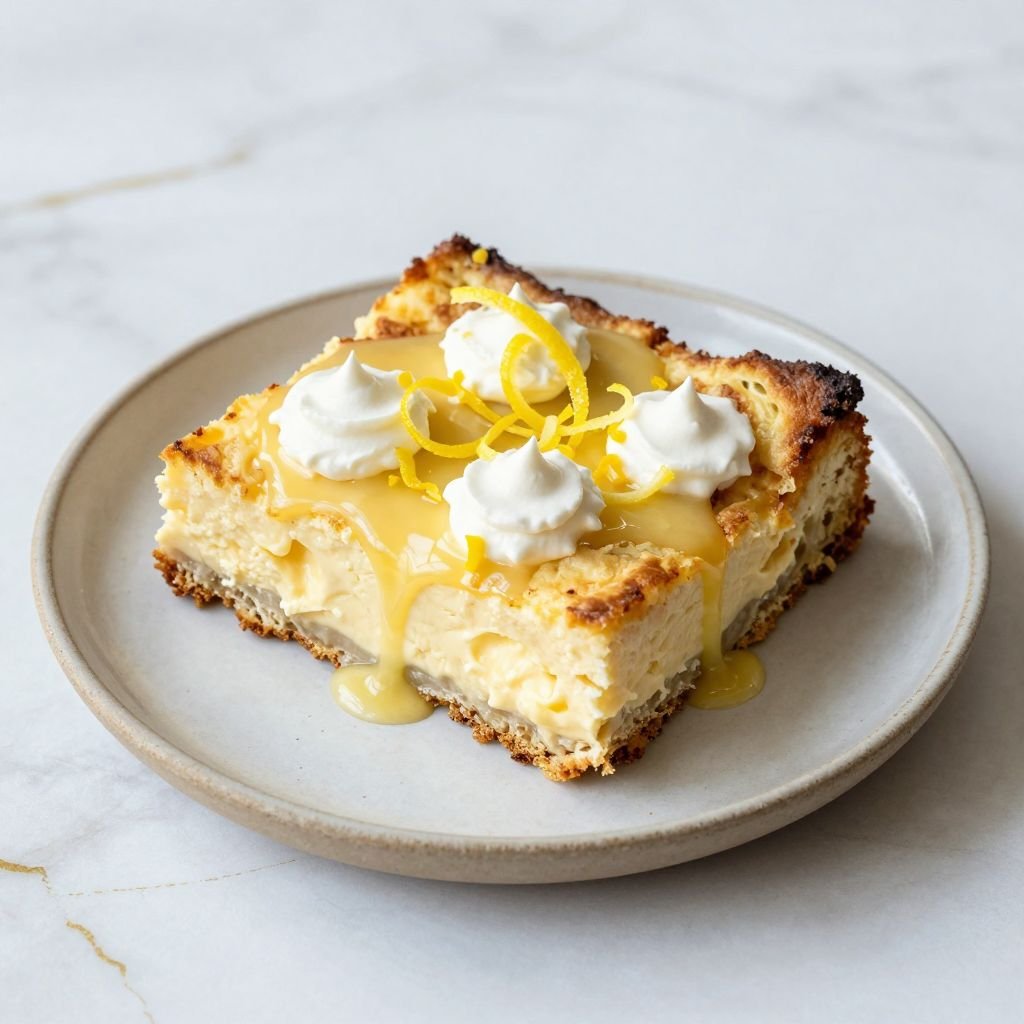 Lemon Cream Cheese Bread Pudding close up