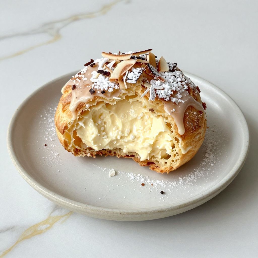 Light Coconut Vanilla Cream Puffs close up