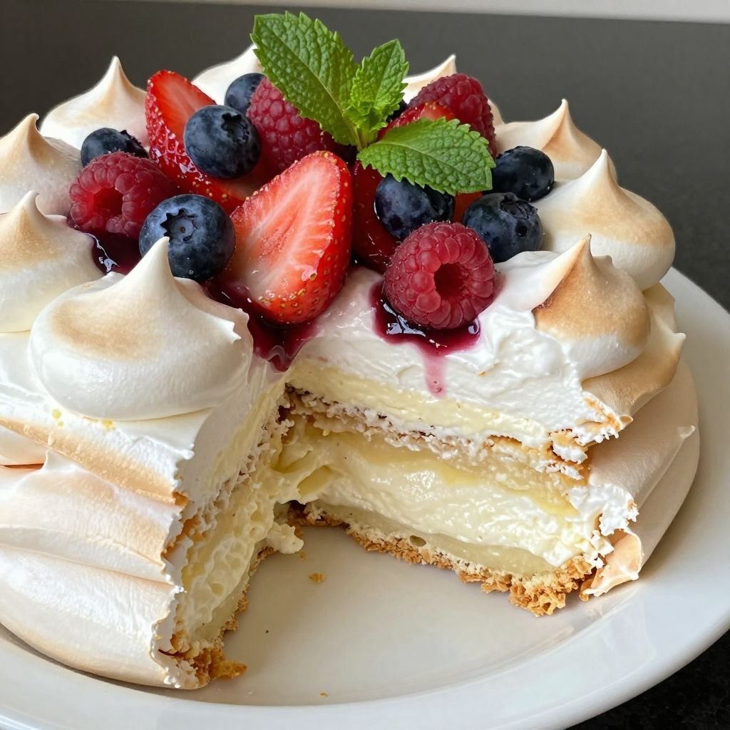 Light Meringue Berry Pavlova close up
