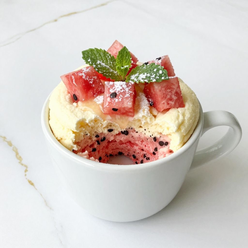 Light Watermelon Summer Mug Cake close up