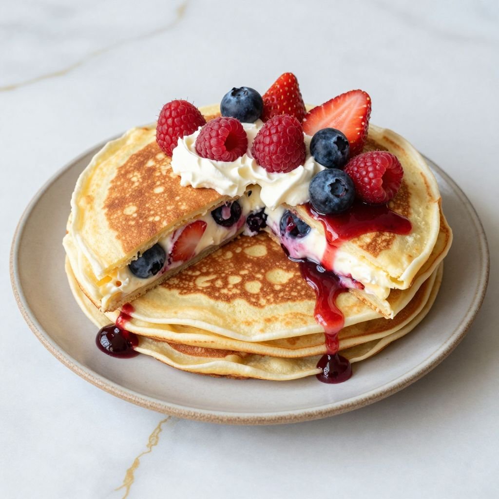 Mixed Berry Cream Cheese Crepes close up