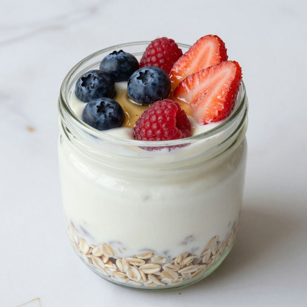 Mixed Berry Greek Yogurt Overnight Oats close up
