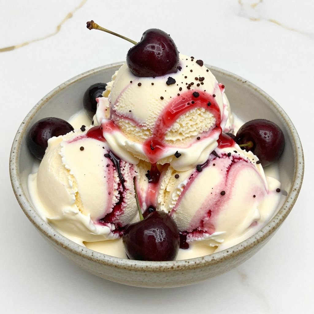 No-Churn Cherry Vanilla Swirl Ice Cream close up