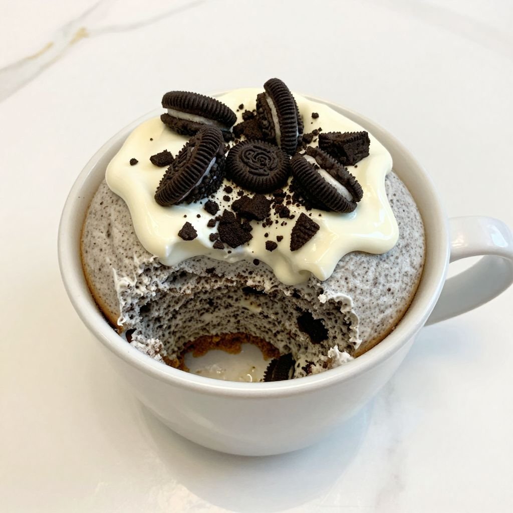Oreo Cookies and Cream Mug Cake close up