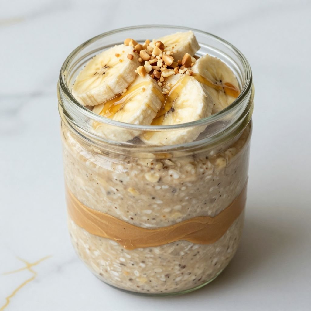 Peanut Butter Banana Overnight Oats close up