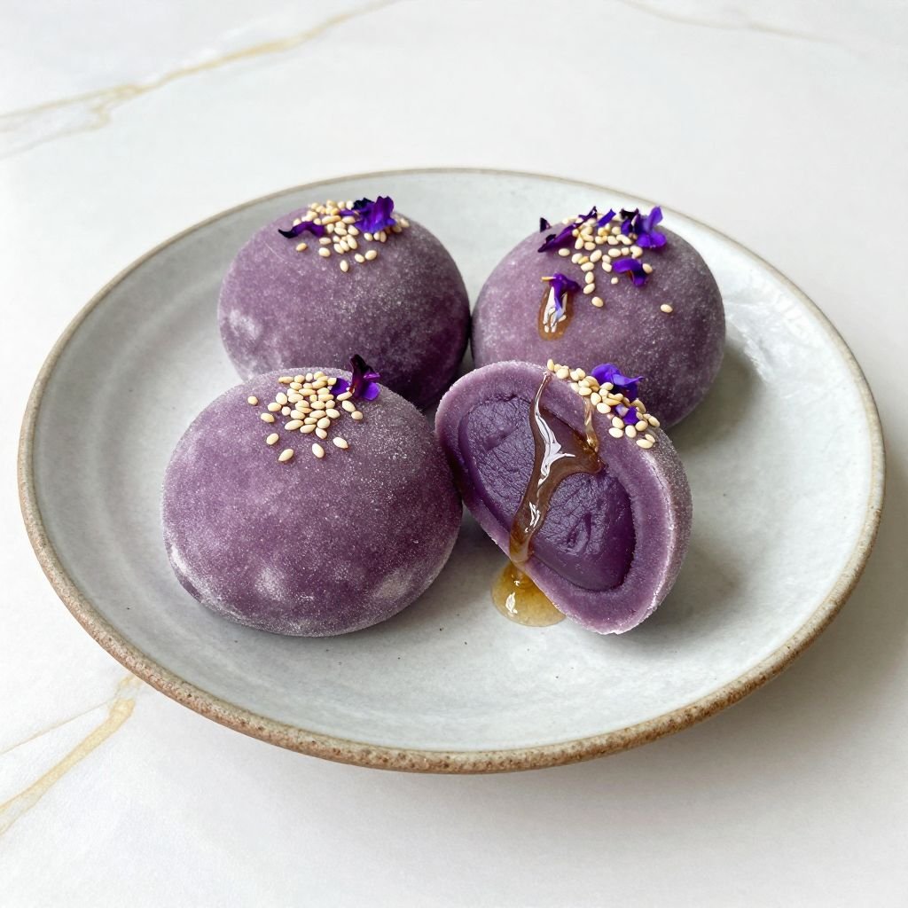Purple Taro Filled Mochi close up