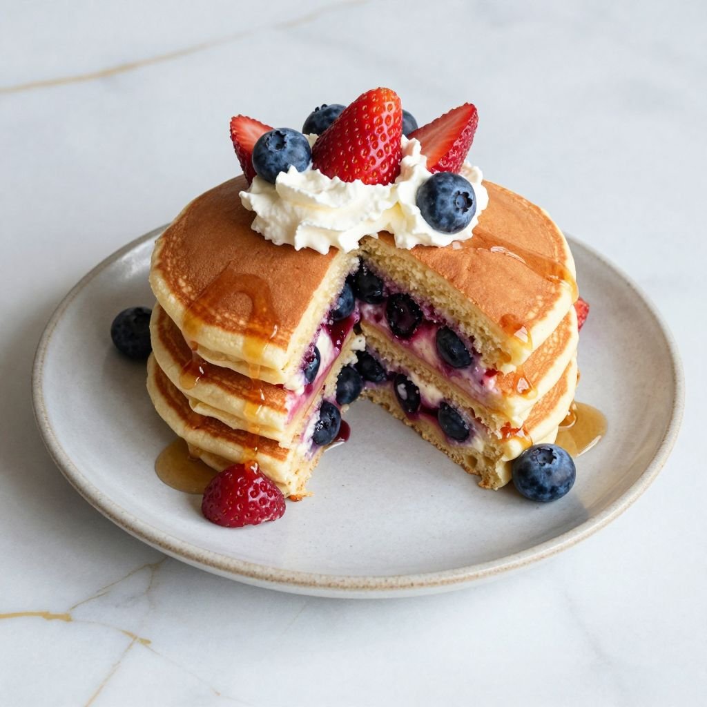 Red White Blue Berry Pancakes close up