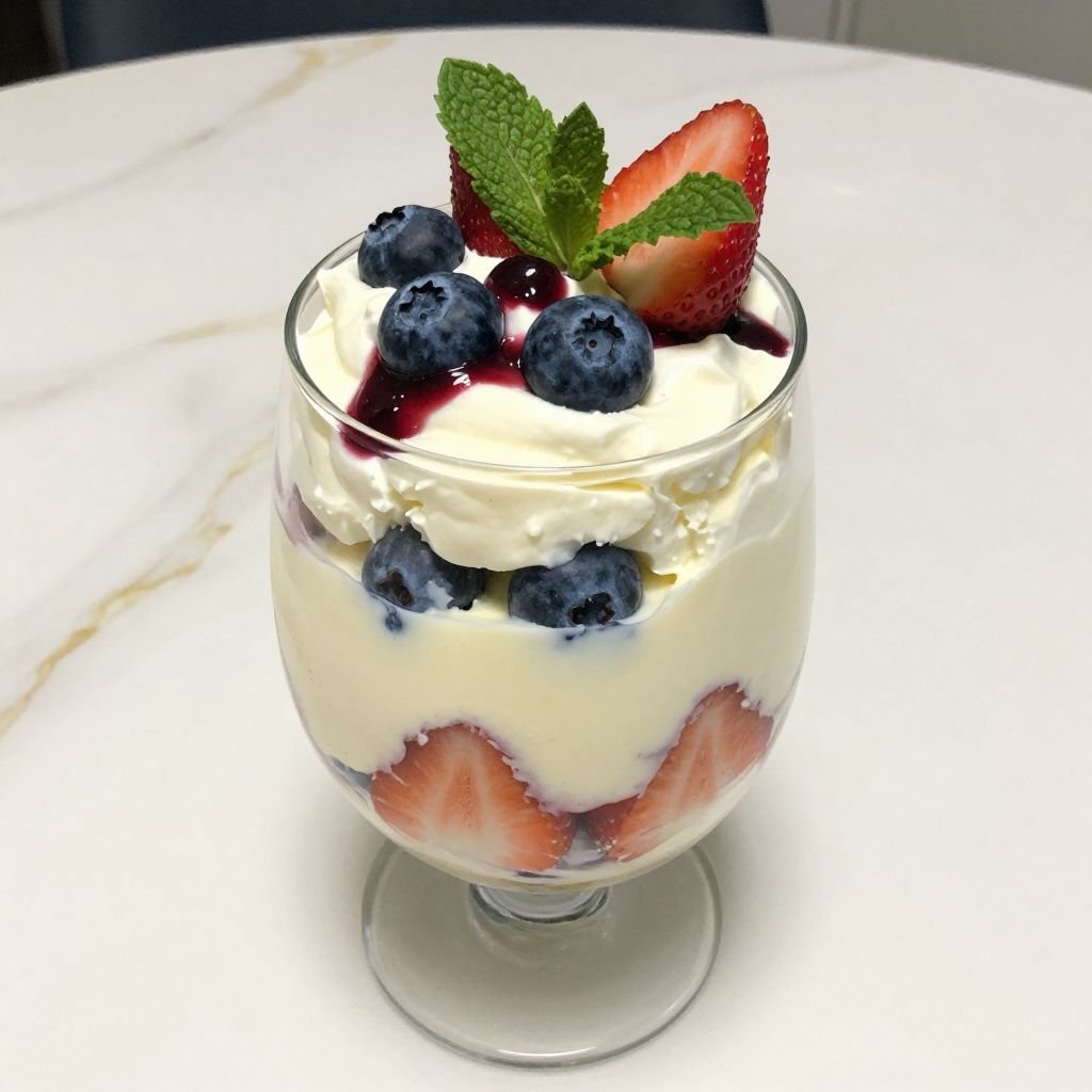 Red White Blue Berry Trifle close up