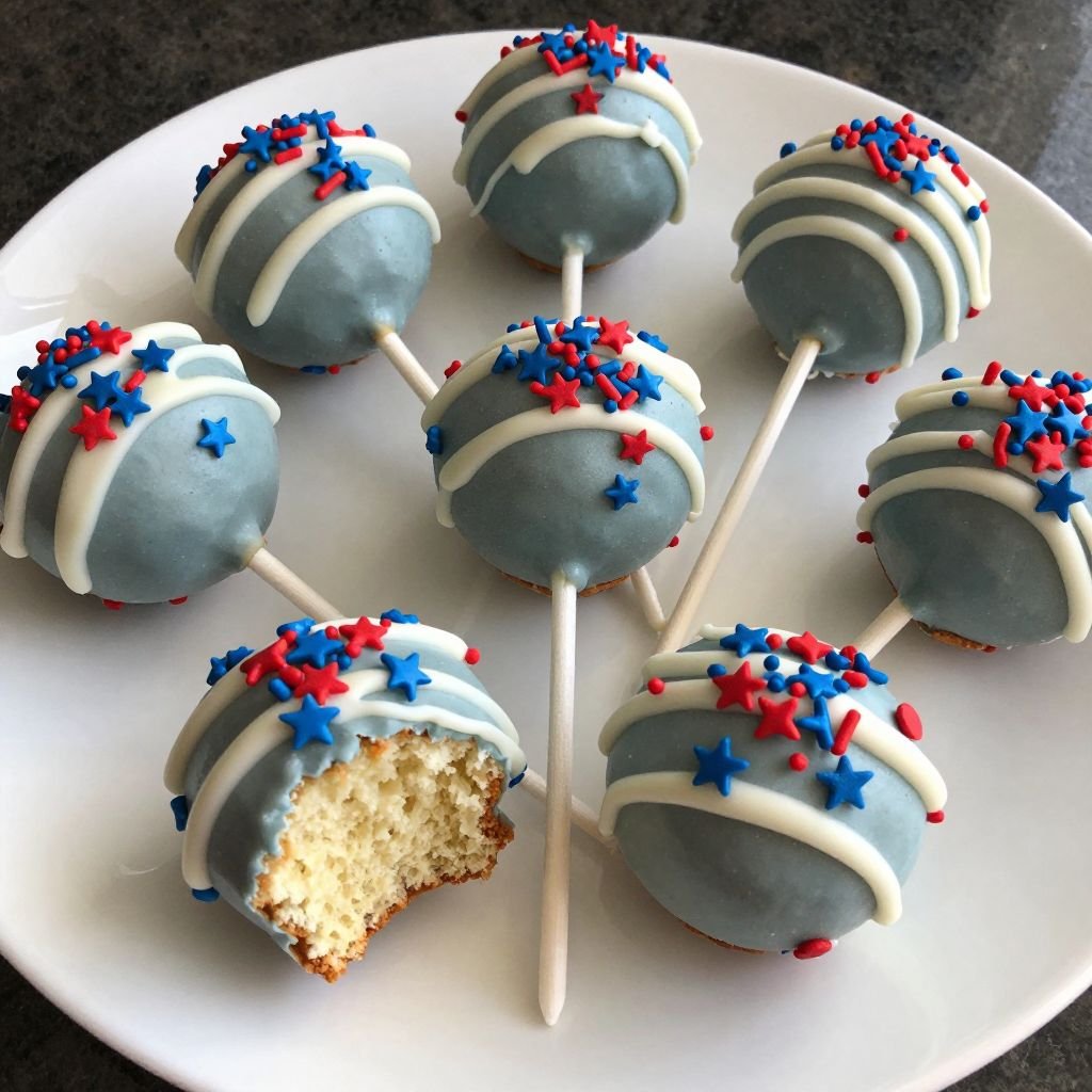 Red White Blue Cake Pops close up