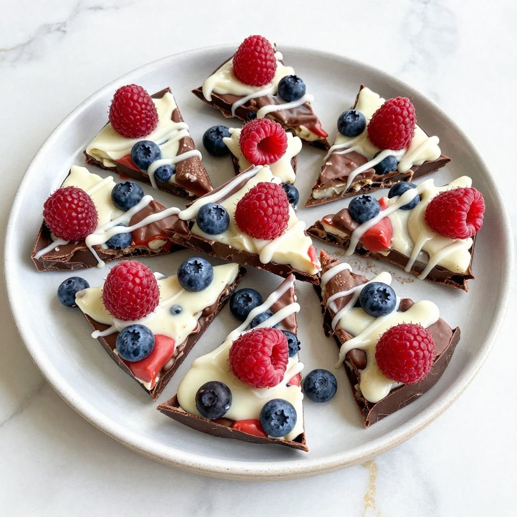Red White Blue Chocolate Bark close up