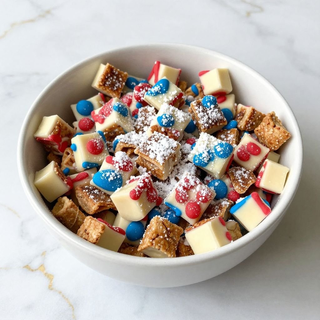 Red White Blue Puppy Chow close up