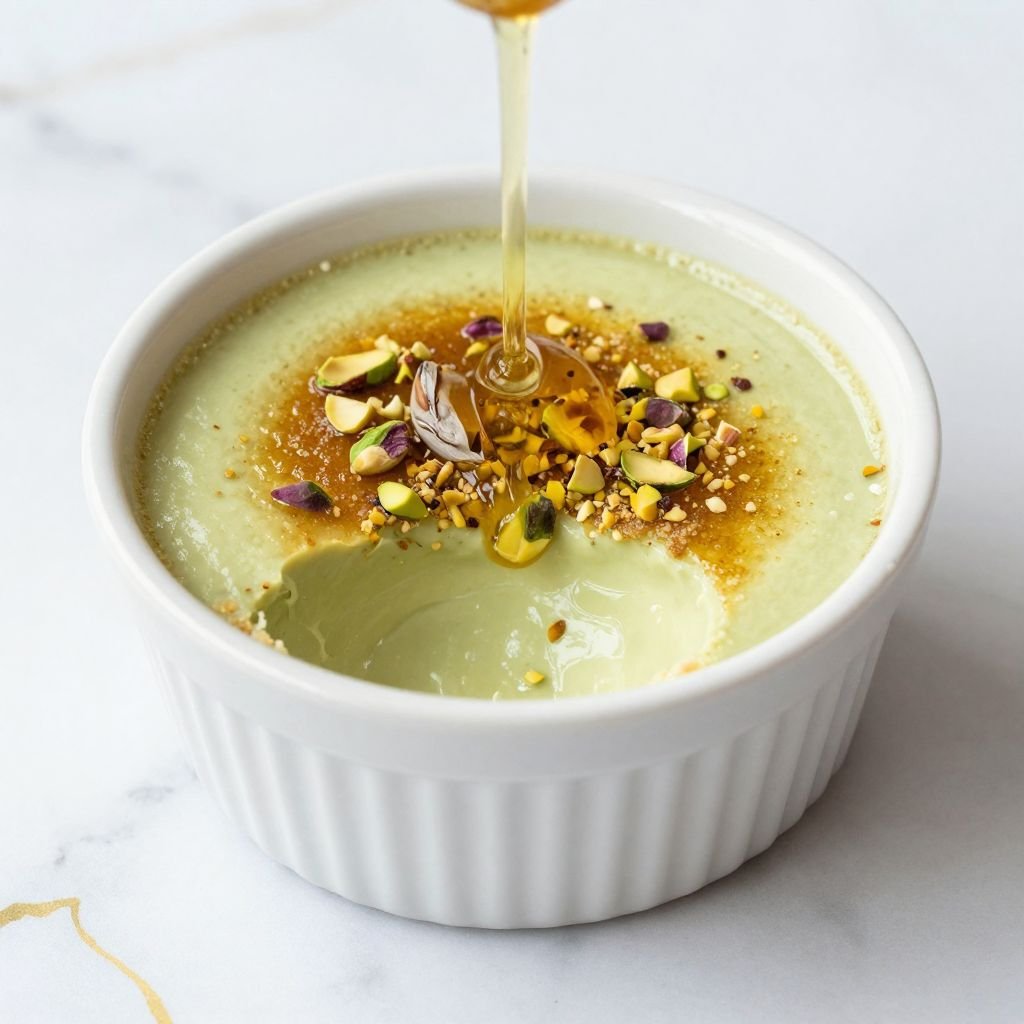 Roasted Pistachio Creme Brulee Recipe close up