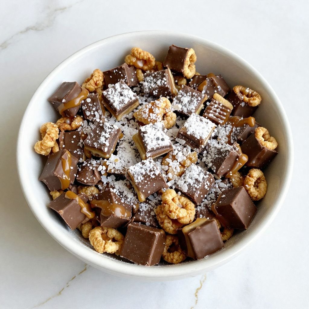 Salted Caramel Chocolate Puppy Chow close up