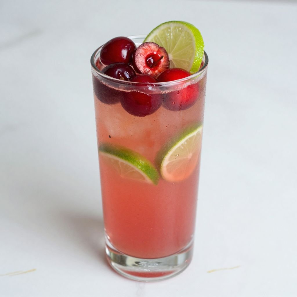 Sparkling Cherry Lime Refresher Drink close up