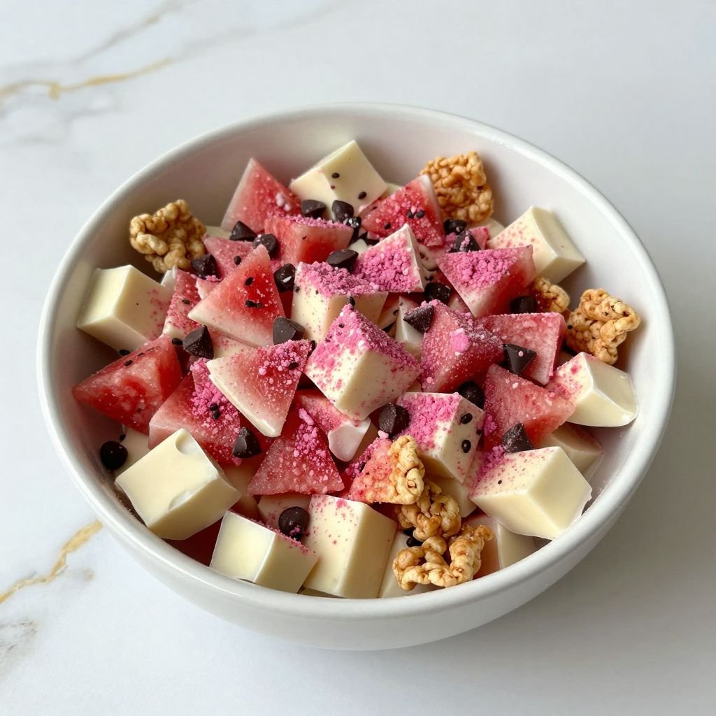 Summer Watermelon White Chocolate Puppy Chow close up