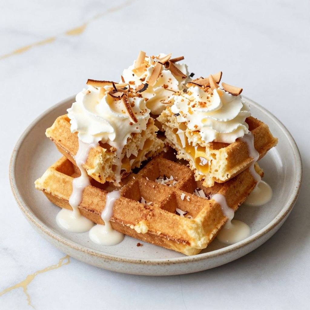Toasted Coconut Cream Waffles close up