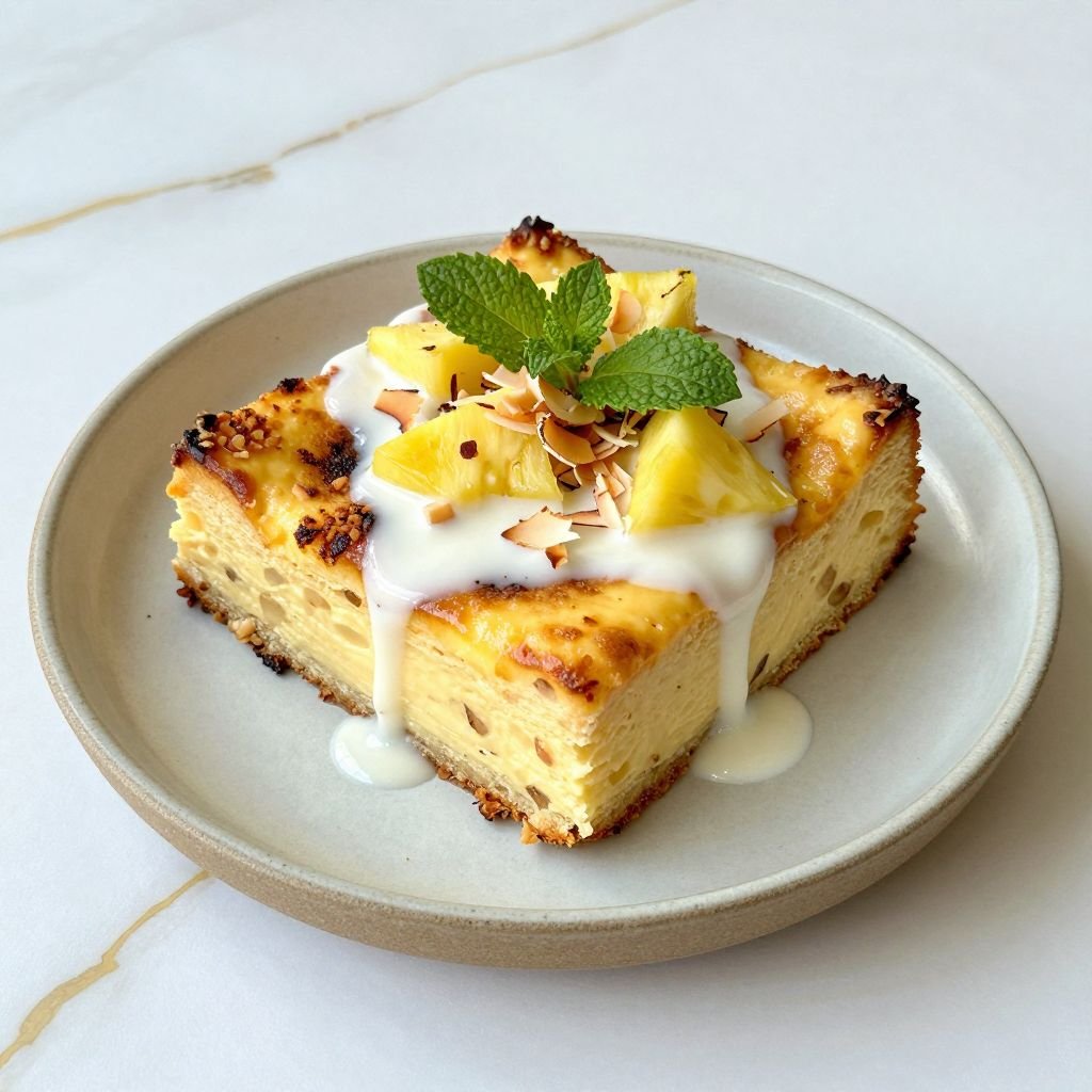 Tropical Coconut Cream Bread Pudding close up