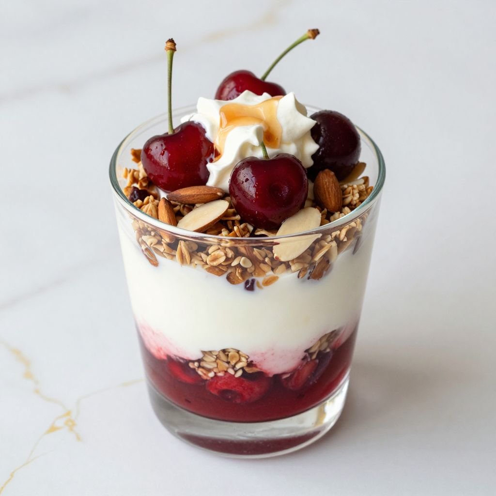 Vanilla Almond Cherry Parfait Cups close up